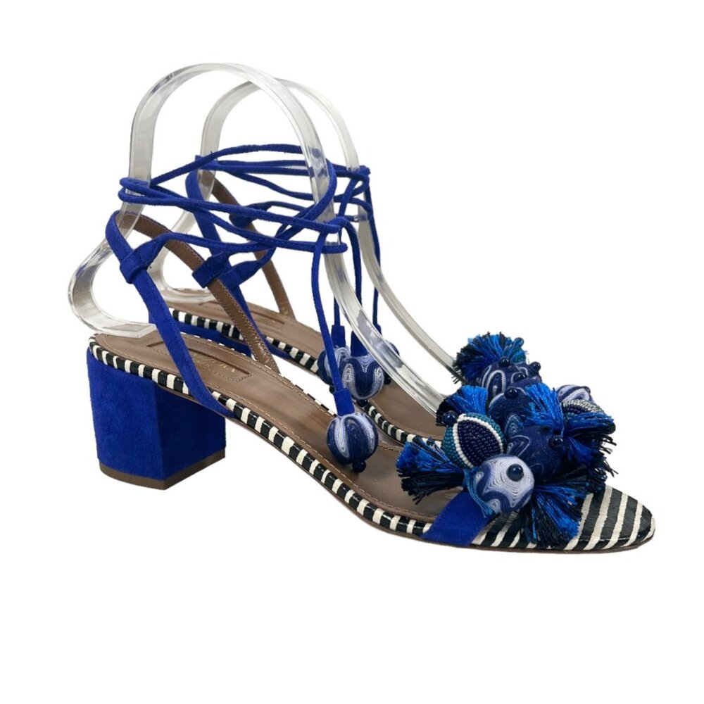 NWOB Aquazzura Tropicana Beaded Tassel Block Heeled Sandals - Picture 2 of 14